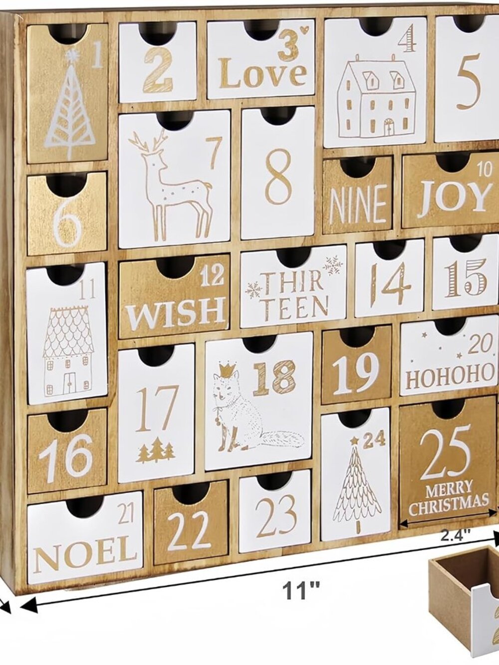 Advent Calendar with 25 Drawers Countdown to Christmas, Refillable Wooden Advent - Picture 3 of 7
